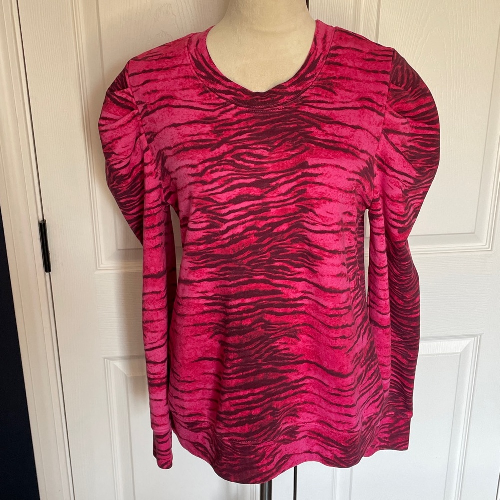 Pam & Gela Pink & Black Tiger Puff Sleeve Sweatshirt Cotton Size Medium